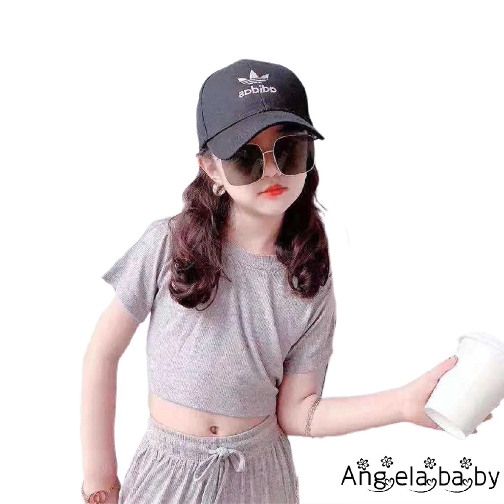 Set Áo Croptop Tay Ngắn + Quần Dài Lưng Cao Thời Trang Cho Bé Gái