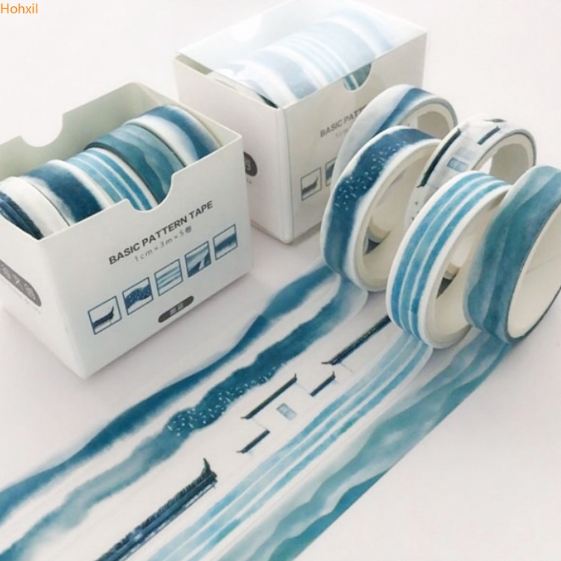 Hộp 5 Cuộn Băng Keo Giấy Dài 3M Trang Trí Nhật Ký DIY