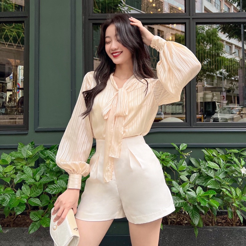 Áo Sơ Mi Nữ Công Sở Kiểu nữ Đẹp Hàn Quốc Tay Phồng  LUCETFASHION cao cấp đen trắng be Kate Shirt