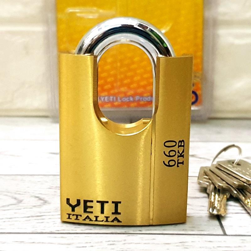 Ổ Khóa Đồng Thau Chống Cắt YETI 6cm Logo đen ( made in Italy )