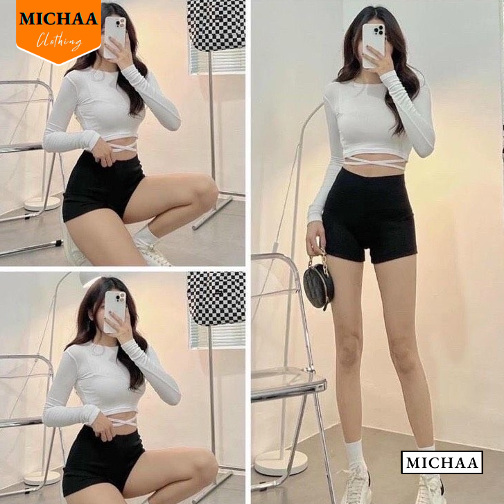 Áo Croptop Nữ Cổ Tròn TAY DÀI QUẤN BỤNG Ôm Body, Áo Thun Kiểu Sexy Chất Borip MICHAA CR71