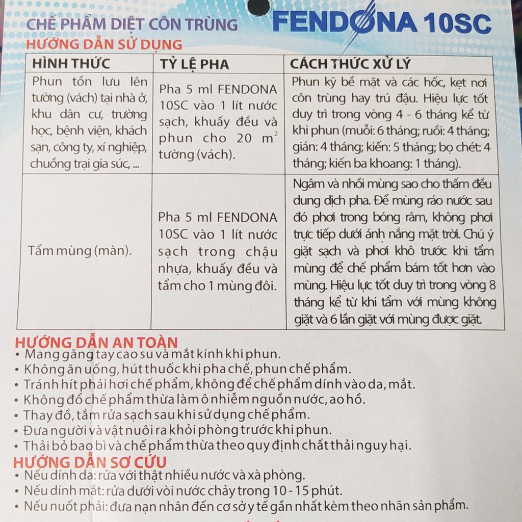 Chế Phẩm Diệt Côn Trùng FENDONA 10SC - Thuốc Diệt Muỗi Kiến Gián (gói 5ml)