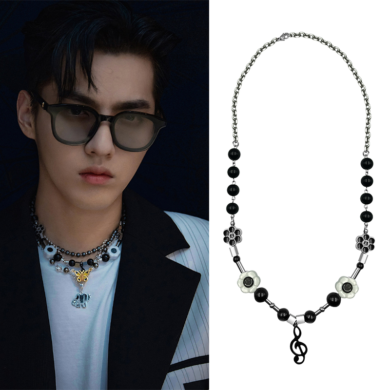 Dây Chuyền Mặt Hình Hoa Hướng Dương Mặt Cười Màu Đen Phong Cách Hip Hop 22707