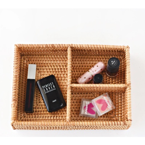 Khay chia ngăn mây tre đan, kích thước 26x19x6