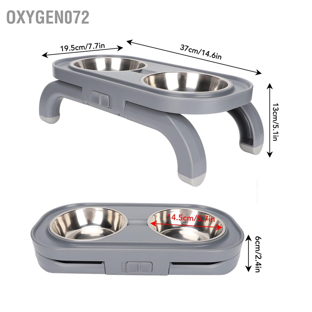 Oxygen072 Bát đôi đựng thức ăn Siêu Rẻ cho chó mèo - có thể điều chỉnh Chiều cao bằng thép không gỉ