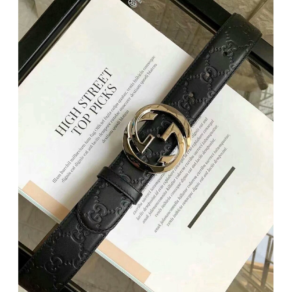 Thắt lưng da Gucci thiết kế khóa đôi hình chữ G thời trang cá tính kiểu kinh doanh cho nam và nữ