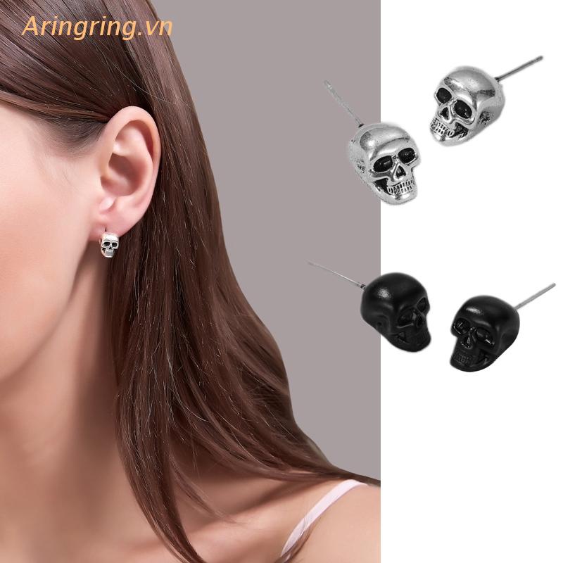 Hoa Tai Hình Đầu Lâu Màu Đen Bạc Phong Cách Gothic Cho Nam Và Nữ