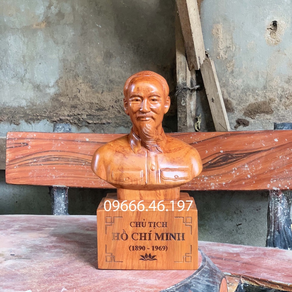 Tượng gỗ bán thân bác hồ chí minh, chủ tịch nước cao 30cm và 40cm chất liệu gỗ hương