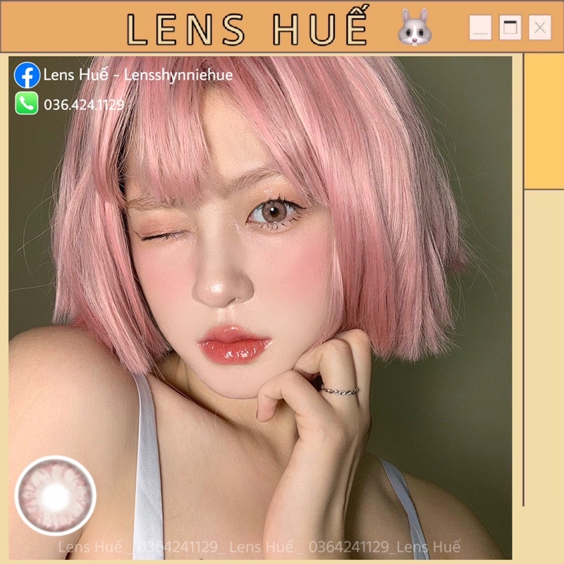 Lens màu hồng PINK vân hoa giãn nhỏ tone Hàn dễ mang- kính áp tròng Lens Huế