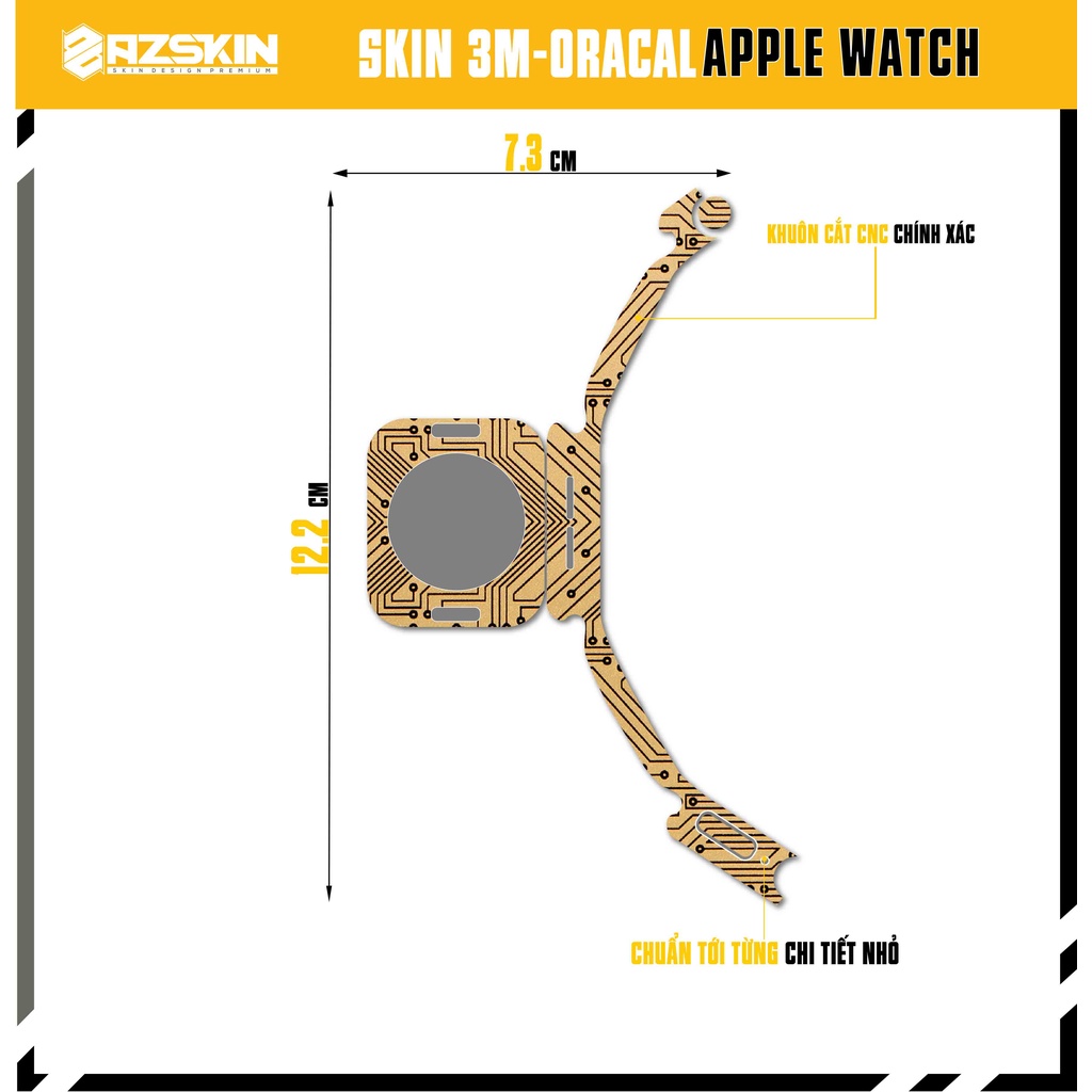 Miếng Dán Skin Apple Watch Oracal Vi Mạch Gold |SK_AWVM02| Chất Liệu Film Nhập Khẩu, Tạo Khuôn Cắt CNC, Dễ Dán Tại Nhà