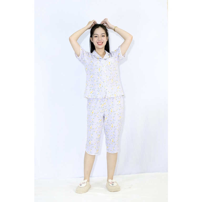 [HÌNH THẬT 100%] Bộ đồ Pijama nữ lửng RÊU  - vải siêu lụa cao cấp - Cực Kì Sang Chảnh