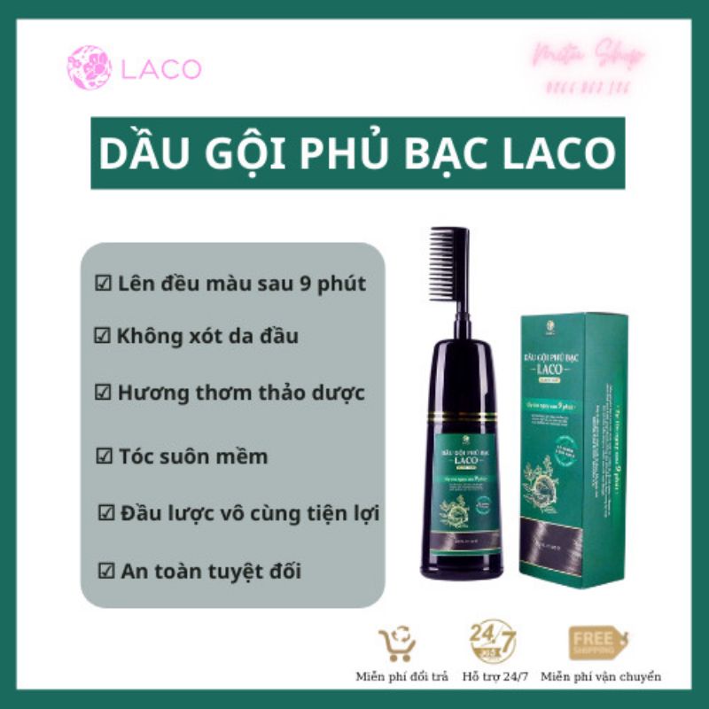 [Siêu ưu đãi] Dầu gội phủ bạc Laco - Lên màu sau 9 phút, không đau xót da đầu, hương thơm thảo dược, an toàn tuyệt đối