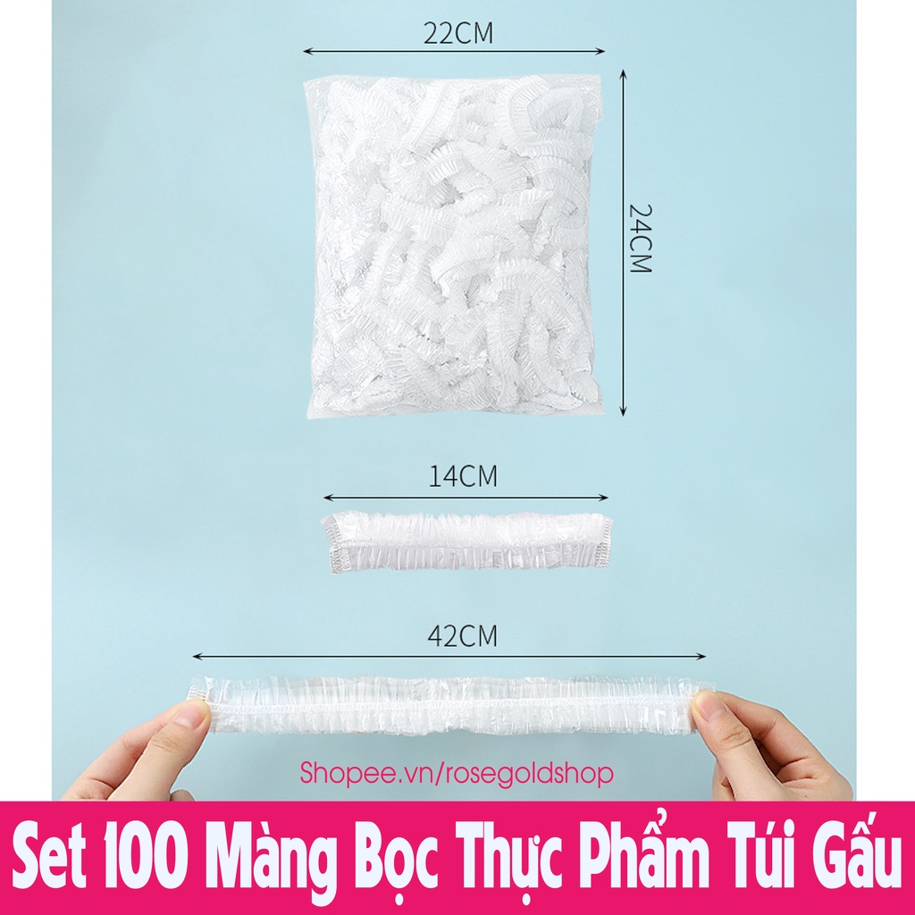 Set 100 Màng Bọc Thực Phẩm Túi Gấu Có Chun Co Giãn Tái Sử Dụng