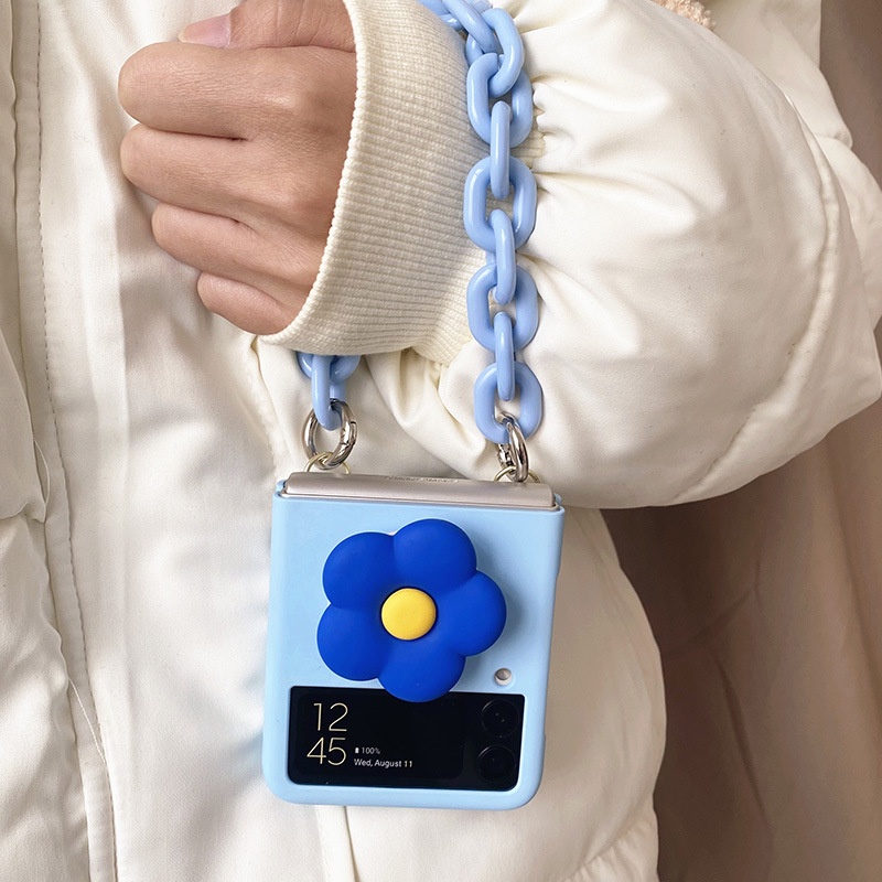 Ốp Điện Thoại Nắp Gập Mặt Nhám Kèm Dây Đeo Tay Hình Bông Hoa DIY Cho Samsung Galaxy Z Flip 4 3 2 1 Flip3 Flip4