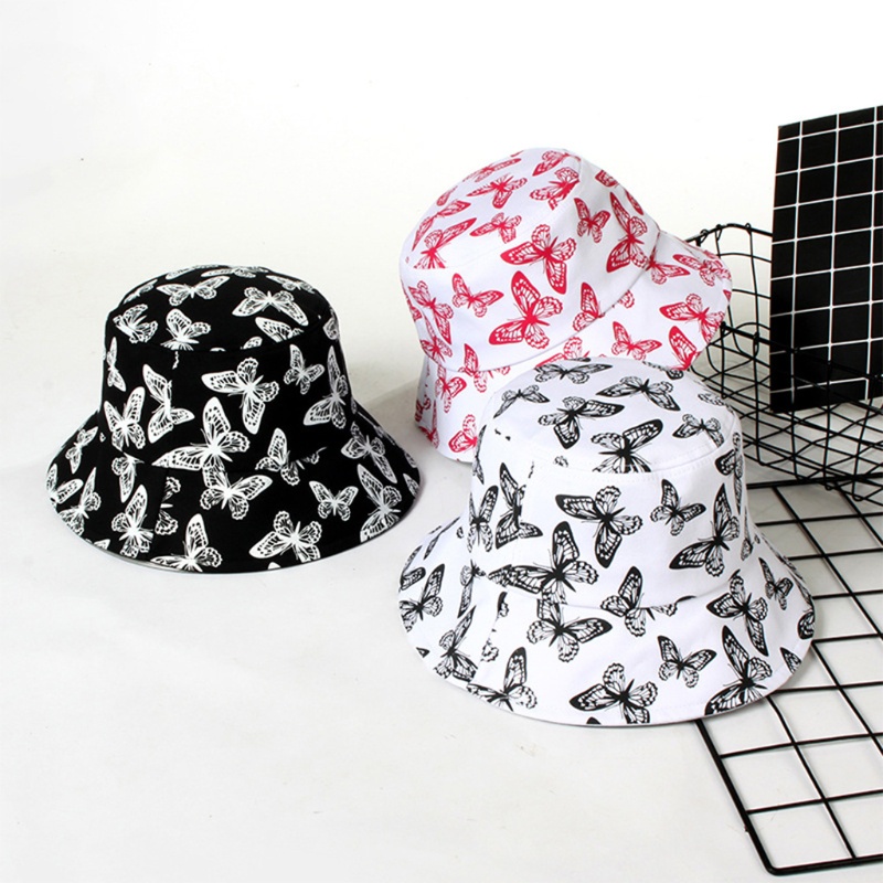 Nón Bucket Unisex In Họa Tiết Bươm Bướm Có Thể Gấp Gọn Dùng Khi Đi Câu Cá / Đi Biển