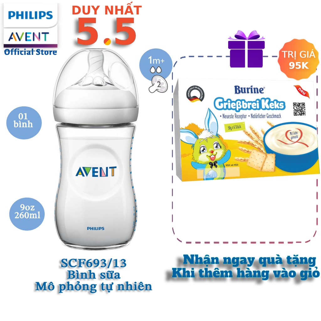 Bình sữa Philips Avent bằng nhựa không có BPA (260ml) thiết kế mô phỏng tự nhiên SCF693/13
