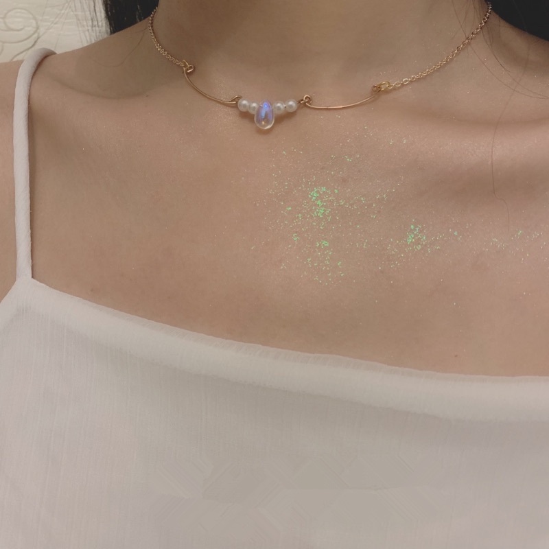 Dây chuyền mặt đá nhiều màu đính ngọc trai nhân tạo