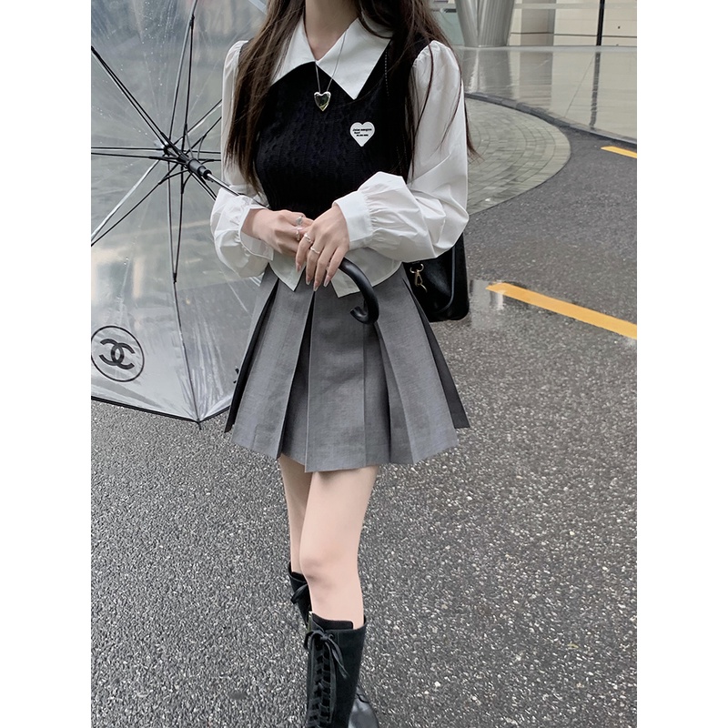 Áo Sơ Mi Thắt Nơ Phối Màu Đen Trắng Phong Cách Hàn Quốc Thời Trang