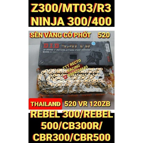 SÊN VÀNG PHỐT 520 VR 120ZB DÙNG CHO Z300/MT03/R3/NINJA 300/400/REBEL 300/REBEL 500/CB300R/CBR300/CBR500 CHÍNH HÃNG