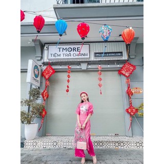 ÁO DÀI TƠ HỒNG SEN 4 TÀ KẾT HẠT