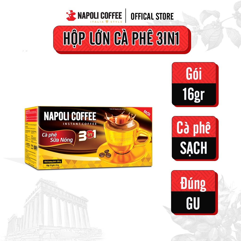 Cafe sữa 3in1 nóng Napoli Coffee 50 gói x 16g Cafe từ Arabica/Robusta hạt SẠCH Túi Lớn