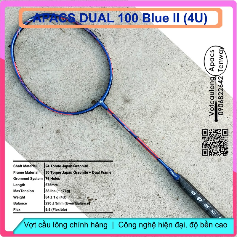 [Vợt cầu lông Apacs Dual 100 Blue II – 4U] Vợt cân bằng công thủ, sơn nhám tuyệt đẹp