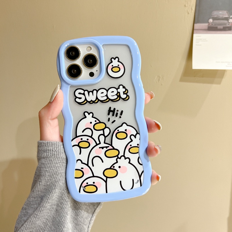 Ốp lưng iphone Ốp Điện Thoại Nhựa Acrylic Phối Ren Họa Tiết Chú Vịt Dễ Thương Cho Iphone 13Promax 14pro 11Pro 8 Dinuo case