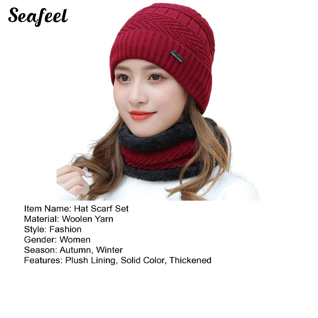 Set 2 Mũ Len Đan Giữ Ấm Cổ Thời Trang Nữ