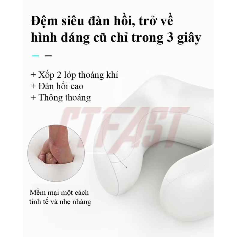 Gối massage cổ chữ U cao cấp CTFAST 01, mát xa 3 D giúp giảm đau cổ vai gáy, làm gối ngủ văn phòng