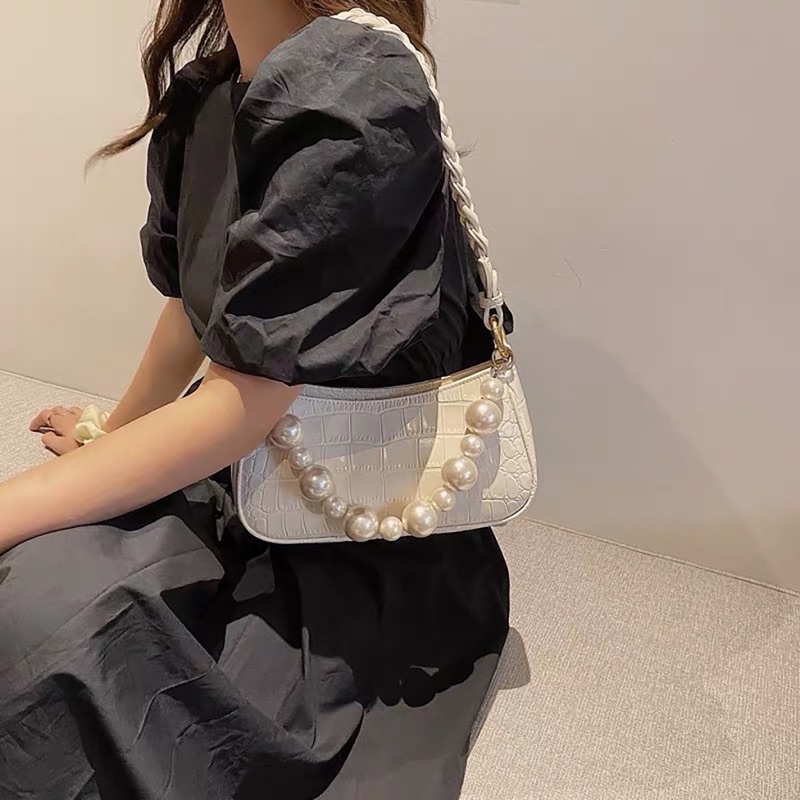 Túi xách nữ đeo chéo,túi kẹp nách đi chơi giá rẻ thời trang Hàn Quốc quai tết phối xích ngọc