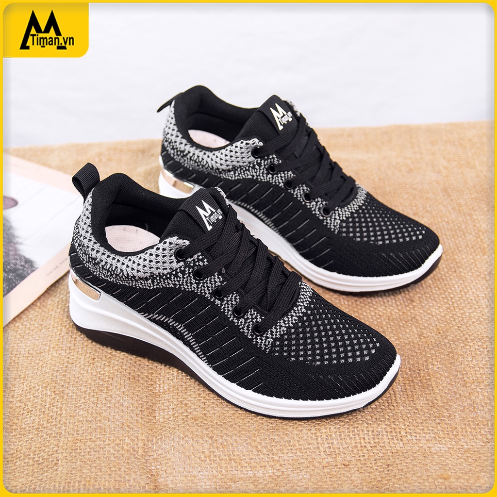 Giày thể thao nữ độn đế sneaker đẹp màu trắng siêu nhẹ chất liệu vải cho trung niên bảo hành 1 năm SZ22 TIMAN