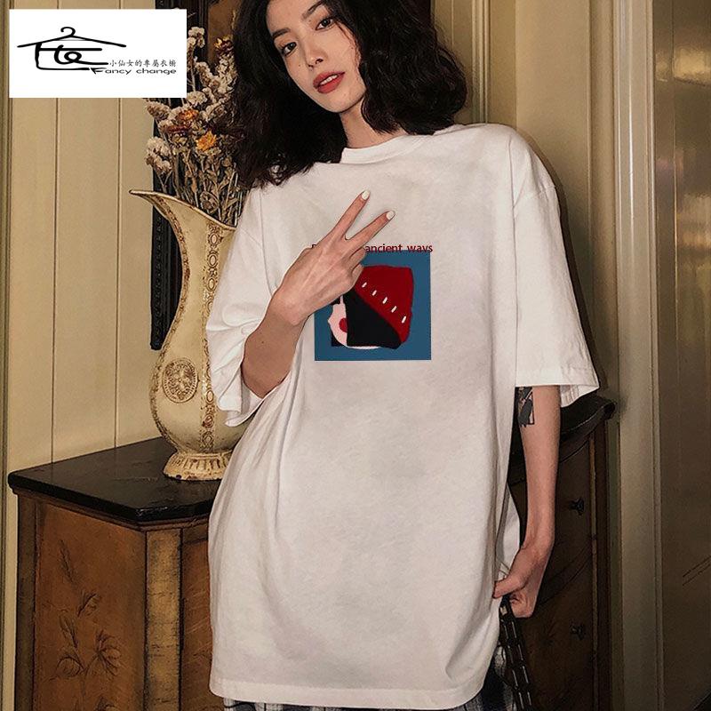 Áo Thun Cotton Tay Lỡ Dáng Rộng Phong Cách Hàn Quốc Thời Trang Xuân Hè Cho Nữ 2022