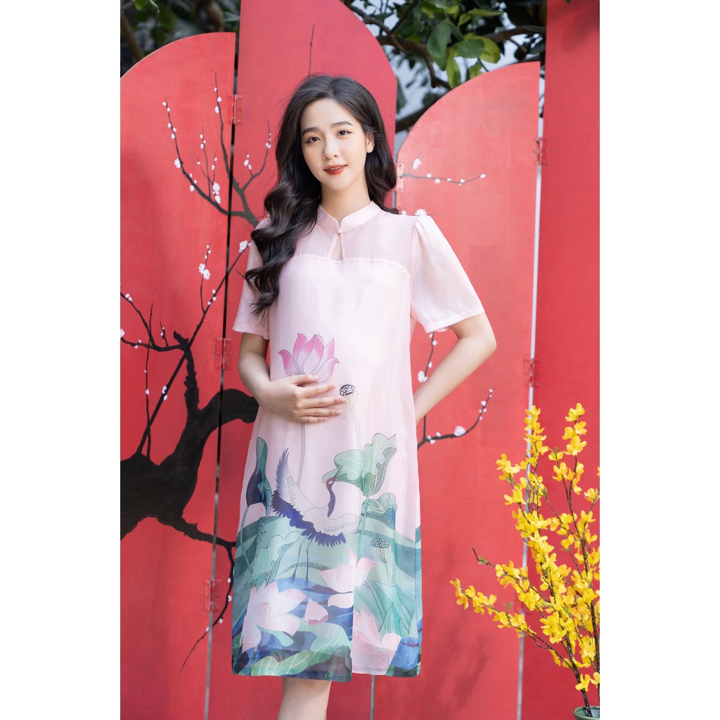 MEDYLA - Váy bầu thiết kế cách tân 2 lớp tơ lót lụa cao cấp cho mẹ bầu diện tết - SP918