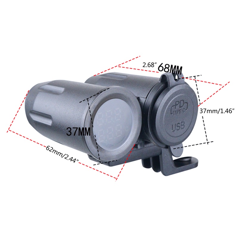 Tẩu Sạc PD QC3.0 Hai Cổng USB Có Màn Hình Hiển Thị Nhiệt Độ Cho Xe Hơi Xe Máy 12 / 24V