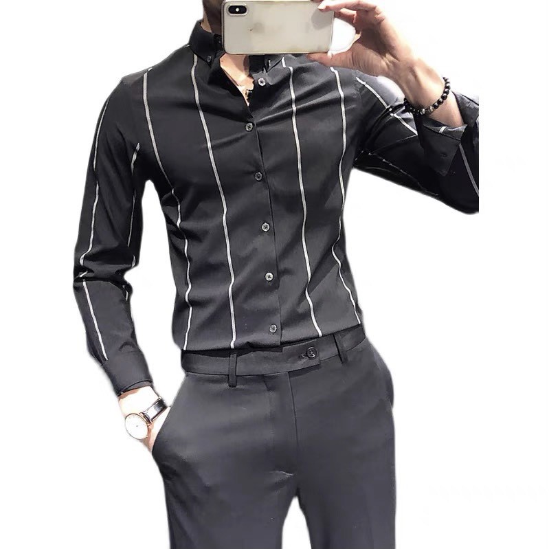 Áo sơ mi kẻ nam, Áo dài nam công sở chất lụa mịn - PANDO FASHION | BigBuy360 - bigbuy360.vn