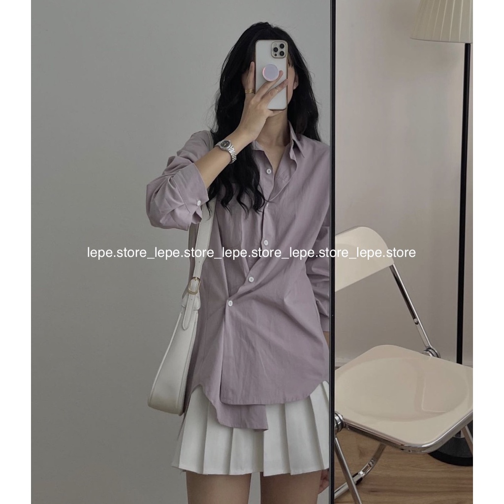 [SẴN] Áo Sơ mi trơn mặc được 2 kiểu vạt lệch 3 màu xanh tím trắng basic | BigBuy360 - bigbuy360.vn