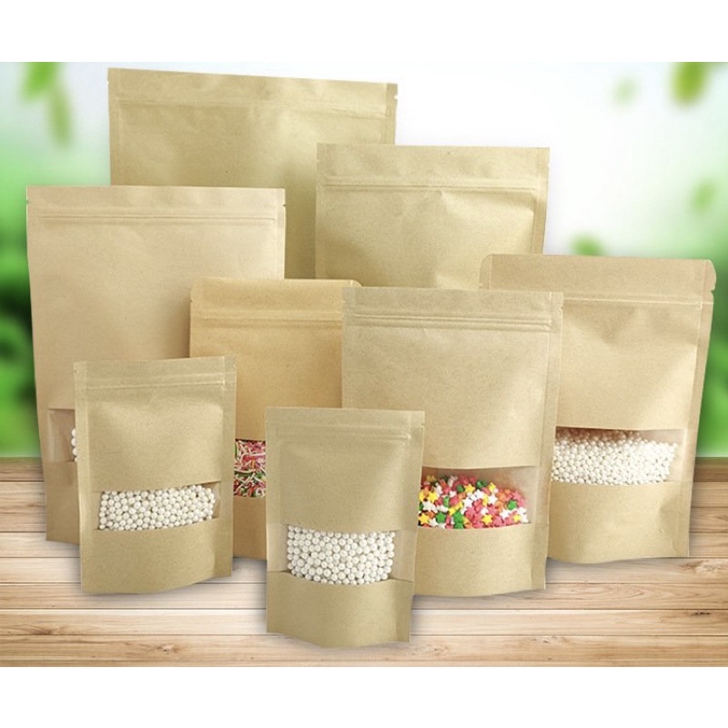 Túi zip giấy kraft nhiều size - set 10 cái