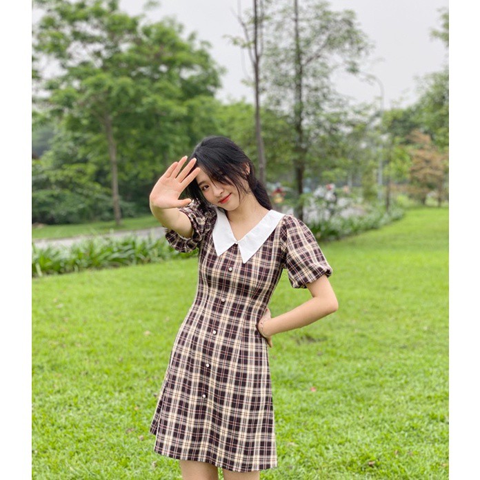 Đầm Kẻ Thiết Kế Cổ Bẻ Cúc Ngọc -Hàng Thiết Kế Cao Cấp made by TeamLU