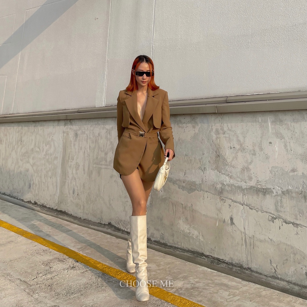 Blazer Màu Rêu Có Kèm Đai, Áo Vest Dáng Rộng - Choose Me KLP | BigBuy360 - bigbuy360.vn