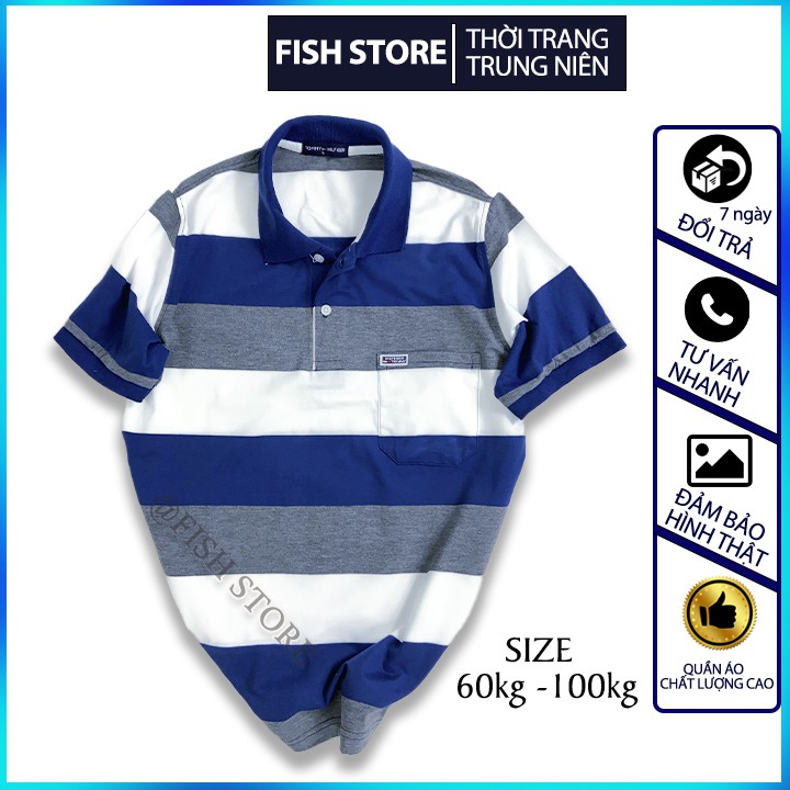 Áo phông nam trung niên có cổ tay ngắn polo form rộng cotton đẹp cao cấp FF48C