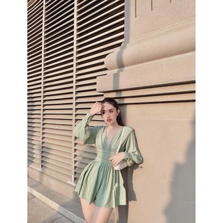 Jumpsuit nữ cổ v xếp ly eo cao cấp chibest dh076