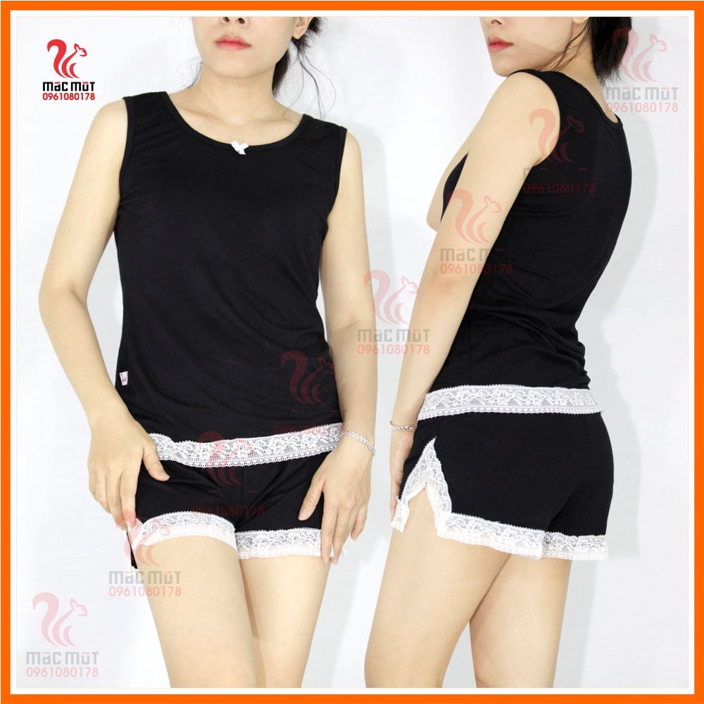 DB101 - Bộ đồ thun cotton phối ren phù hợp làm đồ bộ mặc nhà, đồ đi chơi dạo phố hoặc đồ đi ngủ nữ. Thời trang macmot