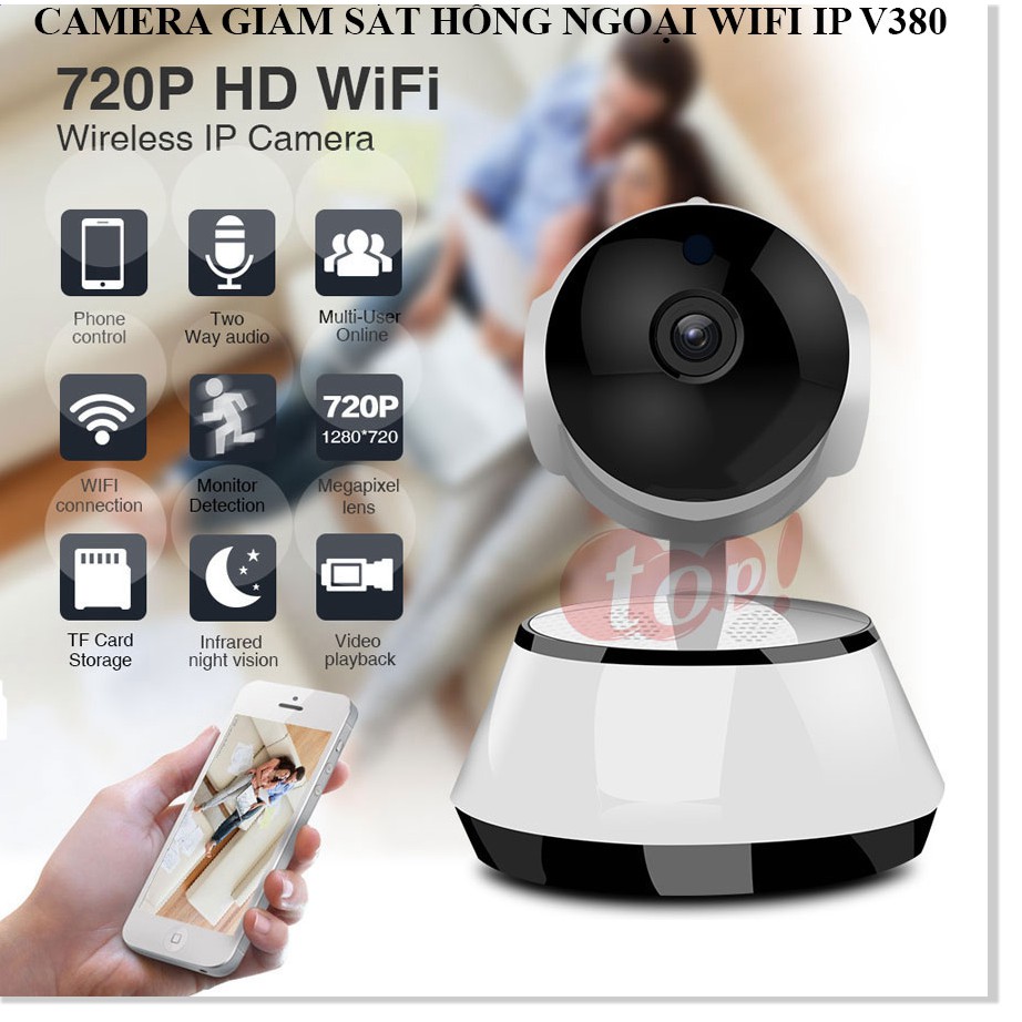 Camera Kết Nối Điện Thoại V380 ✔Chính Hãng✔️ Kết nối không dây qua điện thoại, Đàm thoại 2 chiều, Xoay 360.