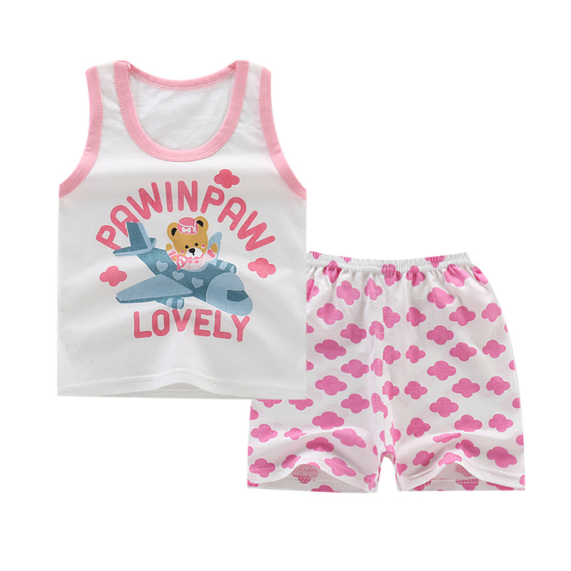 Cartoon Cotton Baby Girl Boy Vest Kids Clothing Sleeveless Cloths Set Quần Áo Cotton Xinh Xắn Dành Cho Bé 0-7 Tuổi