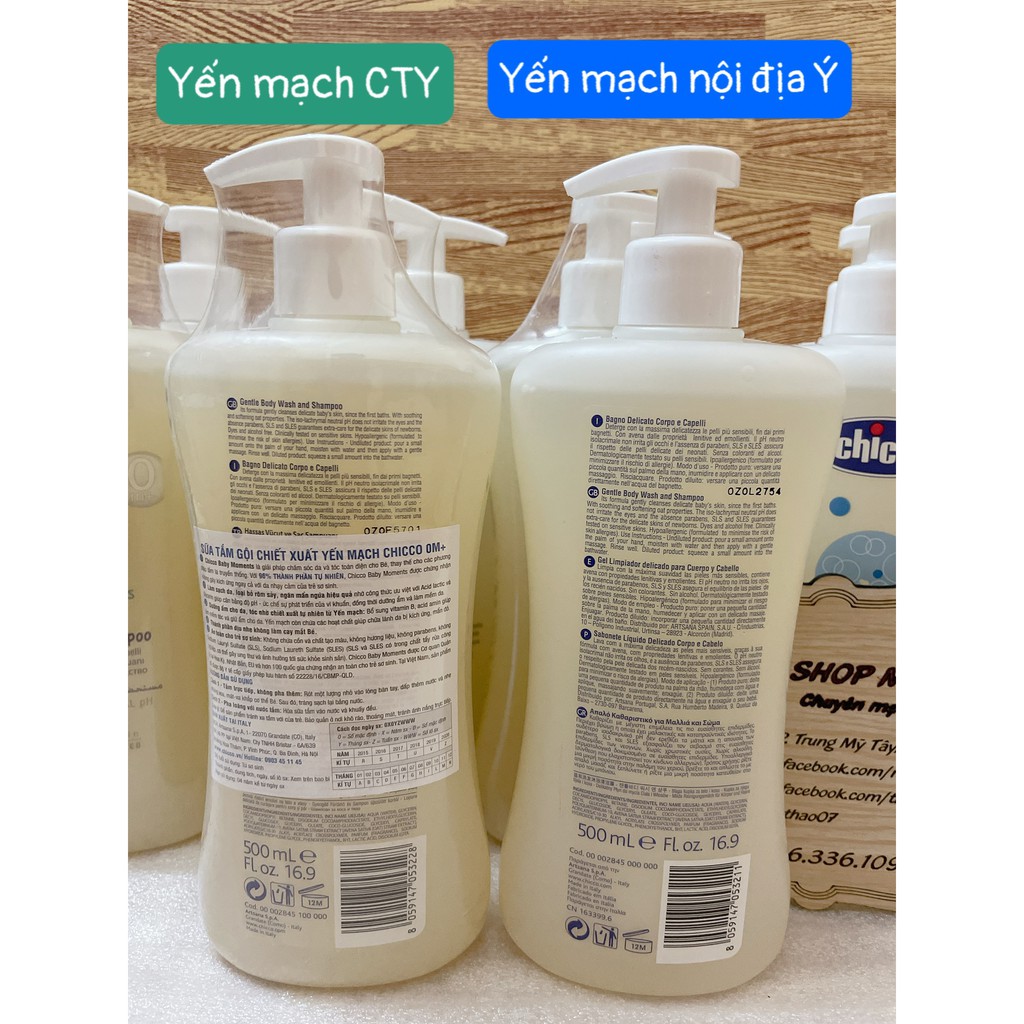 Sữa tắm gội Chicco 500ml cho bé chiết xuất từ yến mạch/ hoa cúc/ nha đam cho bé 0M+