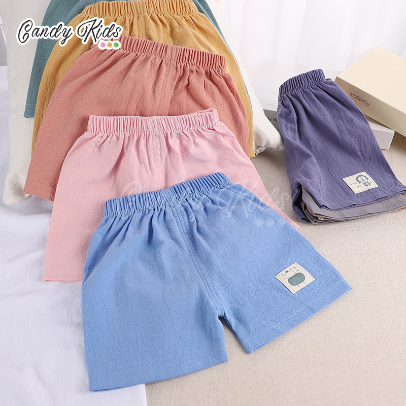 Quần Short Cotton Màu Trơn Kiểu Hoạt Hình Xinh Xắn Cho Bé 1-7 Tuổi