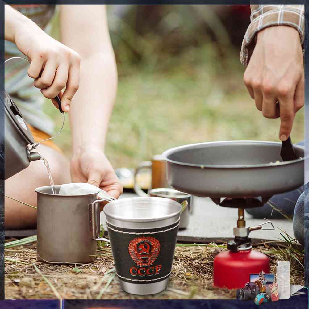 Set 4 Ly Uống Rượu Bằng Thép Không Gỉ 70ml Kèm Túi Da