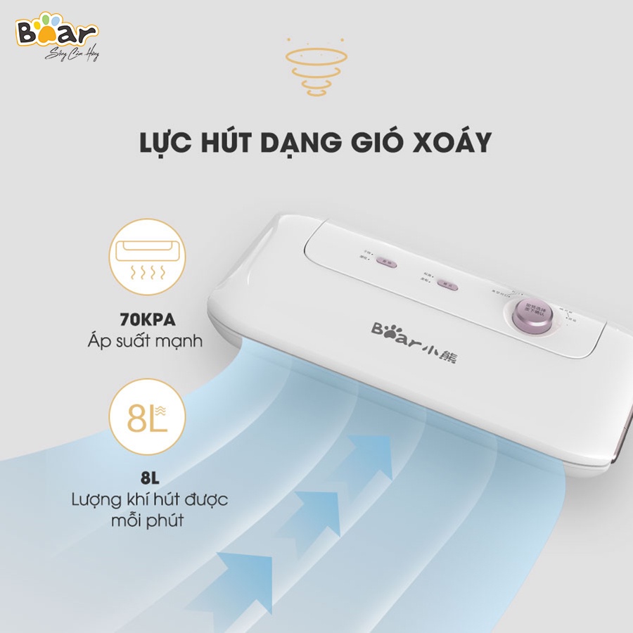 [Bear Chính Hãng]Máy hút chân không thực phẩm Bear VS-B01V1 màu trắng công suất 130W. Lực hút mạnh, áp suất 70KPA