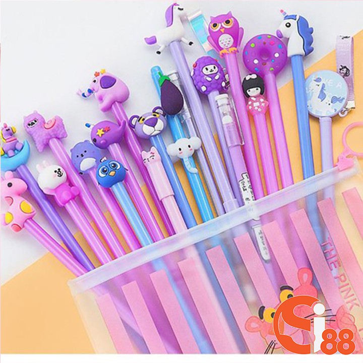 Set 20 Bút Bi Nước Hình Thú Ngộ Nghĩnh Cute - Bút Viết Tặng Kèm Túi Zip GD99