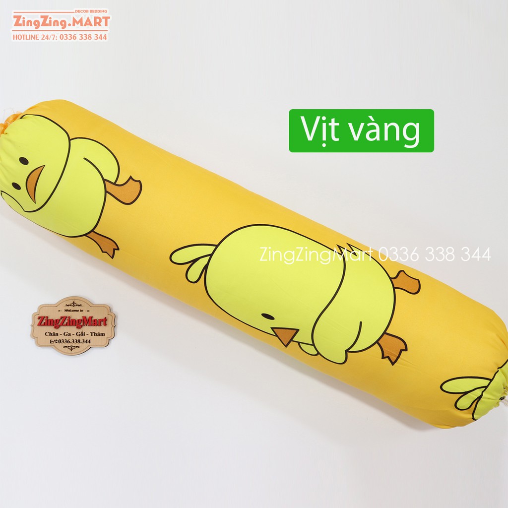 Vỏ gối ôm mẫu Vịt Vàng đẹp xuất sắc, Gối ôm có dây rút 2 đầu (Được lựa thêm mẫu)